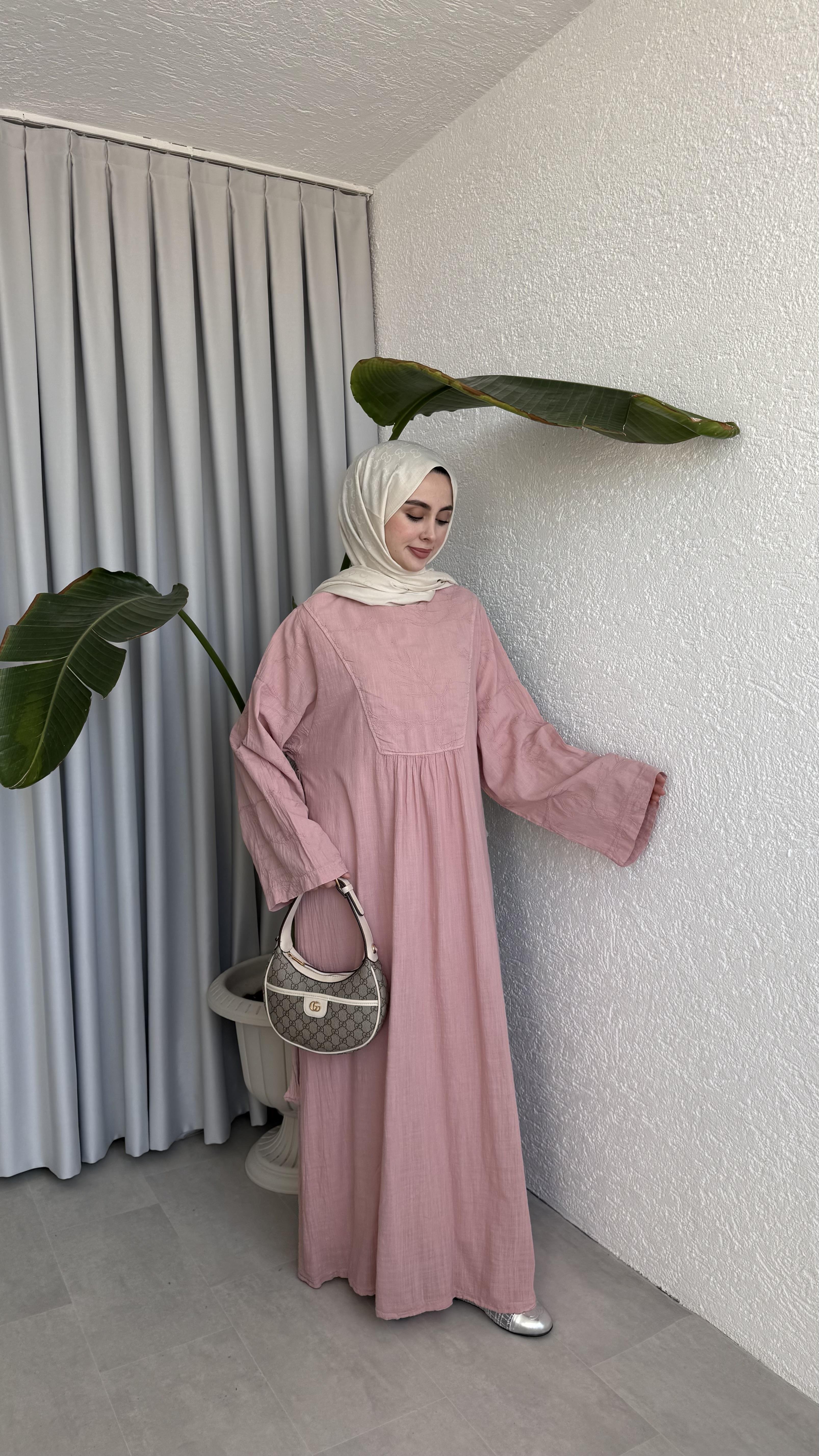 NAKIŞLI ELBİSE - PEMBE