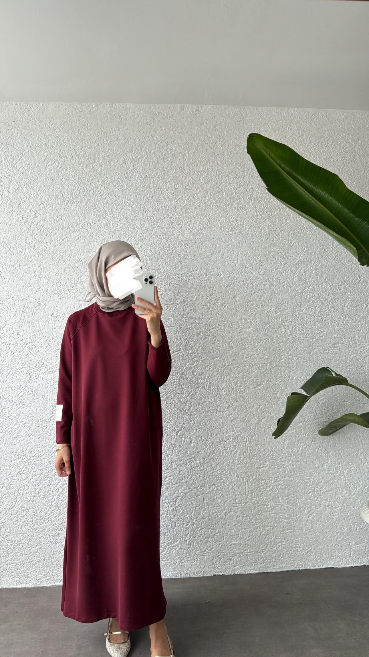OVERSİZE UZUN RAHAT ELBİSE - BORDO