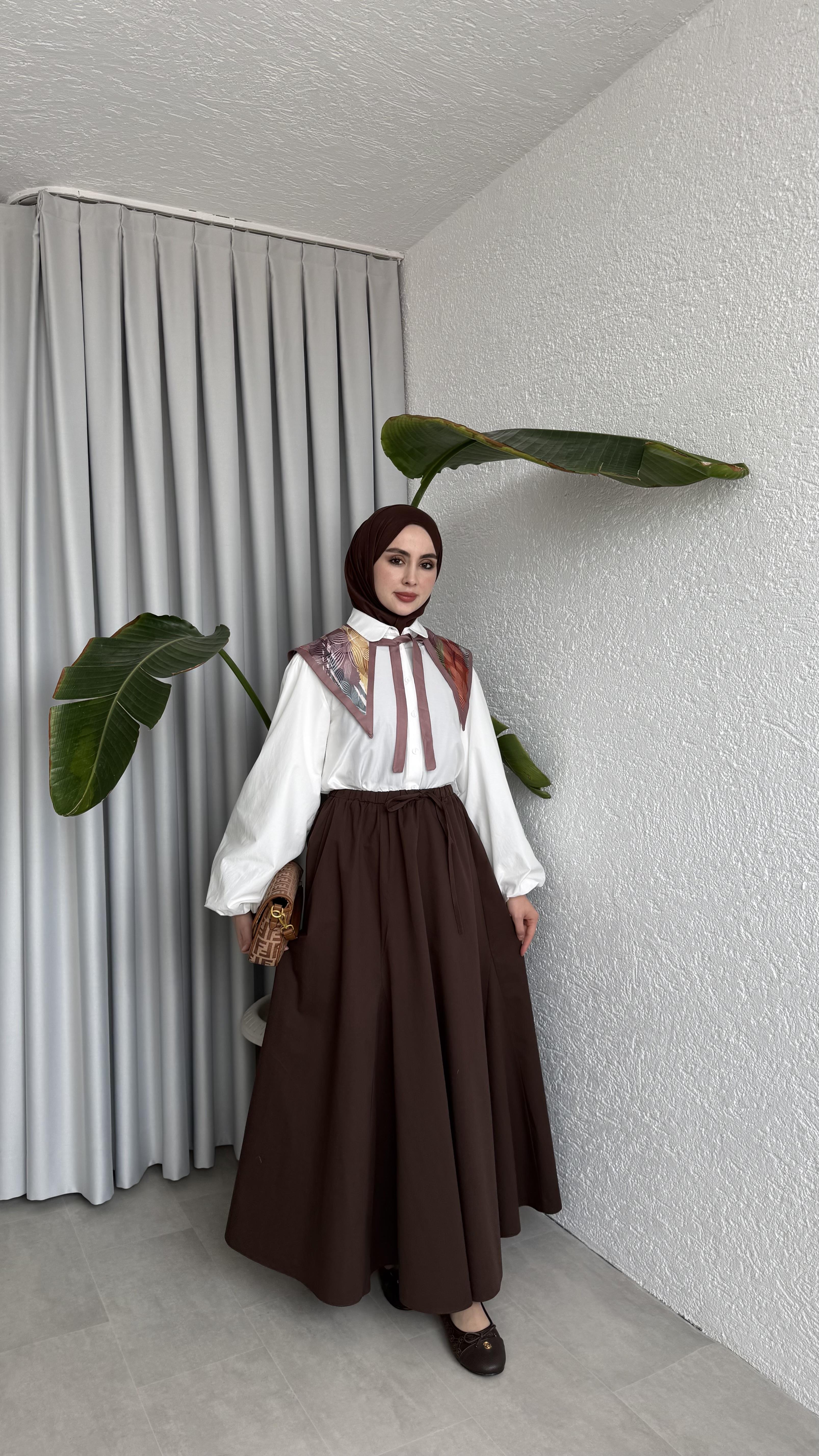 POPLİN ETEK - KAHVE