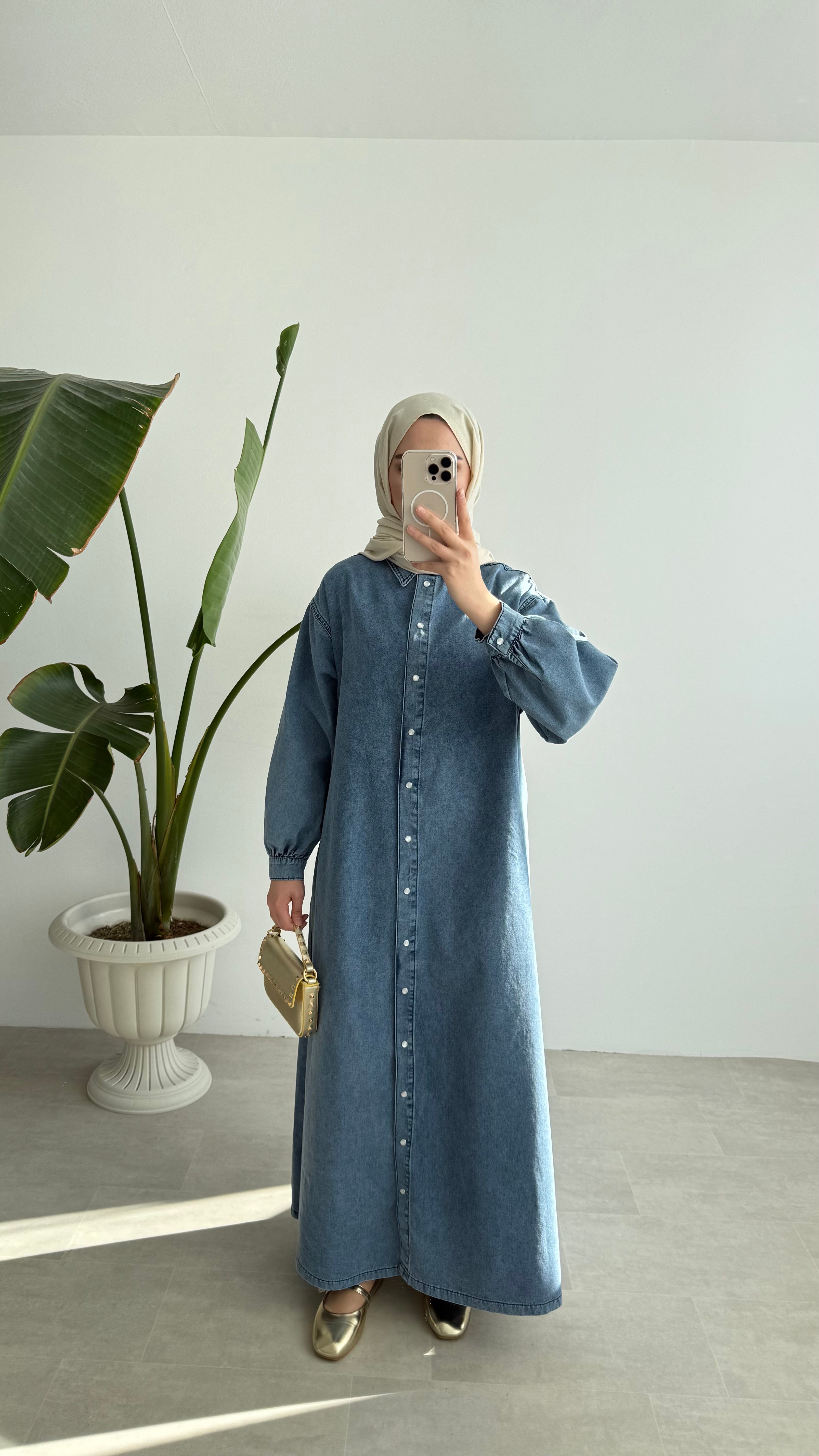 RAHAT KESİM DENİM ELBİSE - AÇIK MAVİ