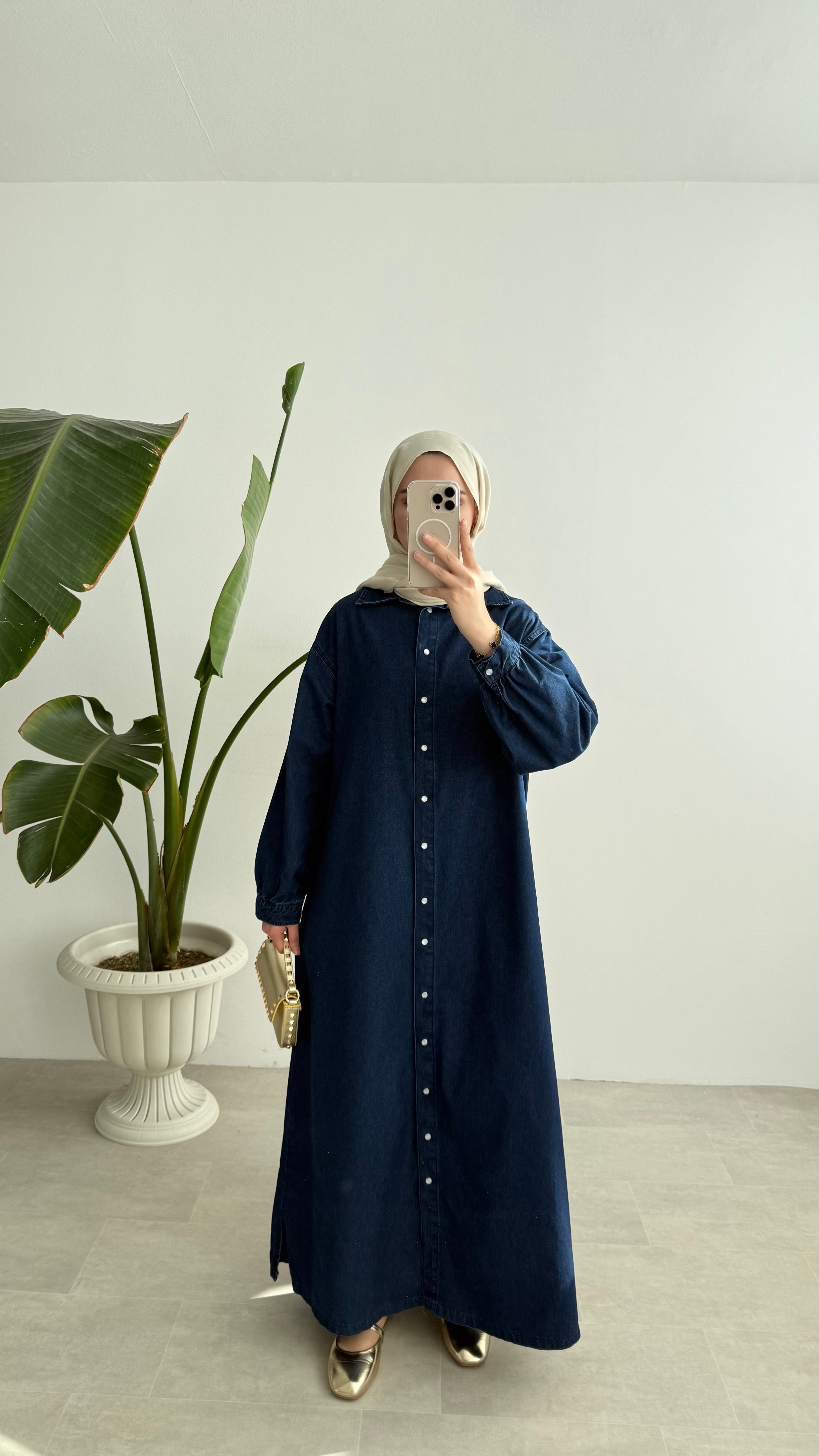 RAHAT KESİM DENİM ELBİSE - LACİVERT