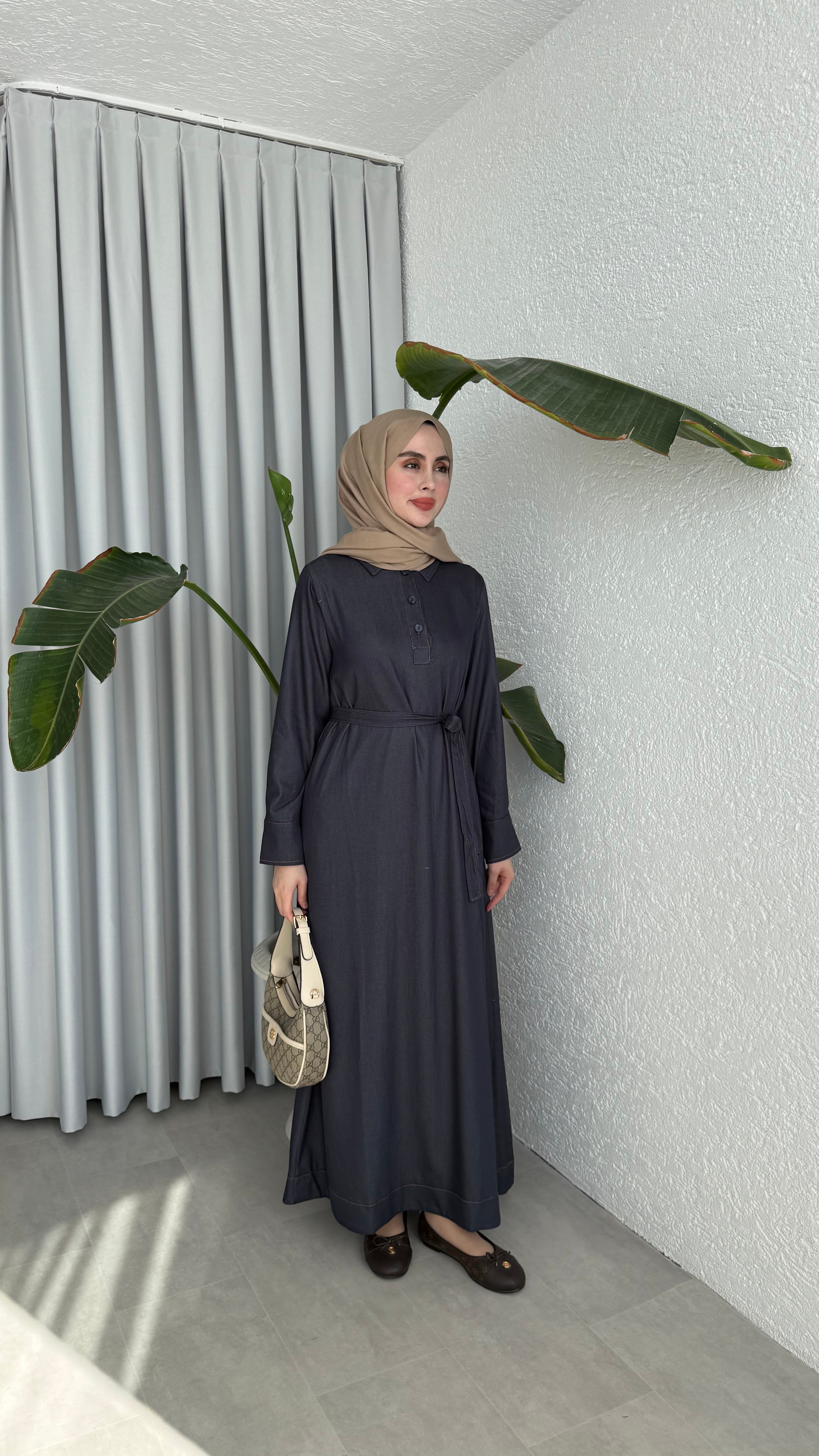 TENSEL DENİM ELBİSE - LACİVERT