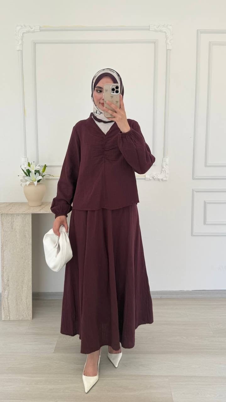 V YAKA MÜSLİN TAKIM - BORDO