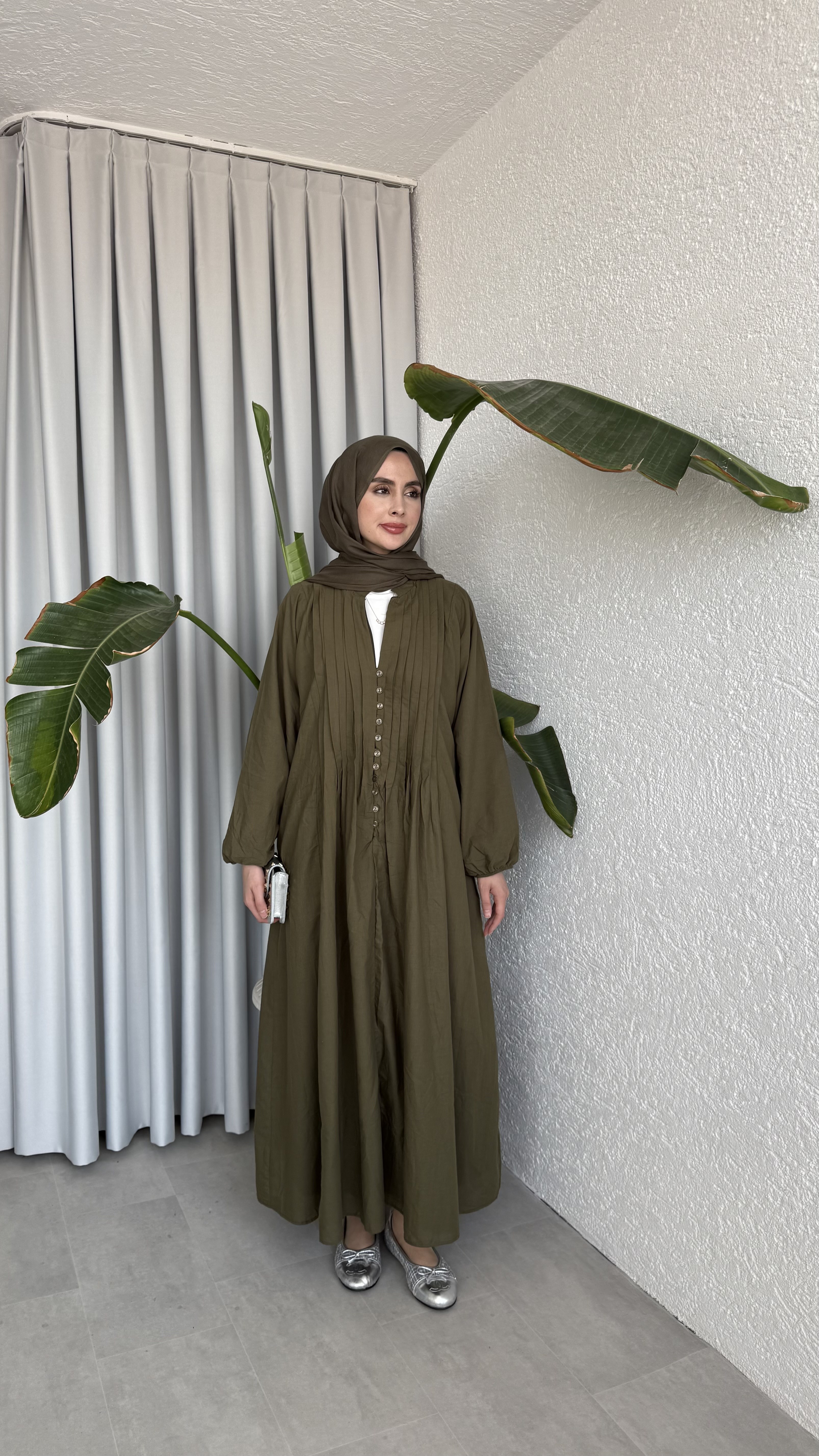 VUAL  ASTARLI PİLE ELBİSE - HAKİ 