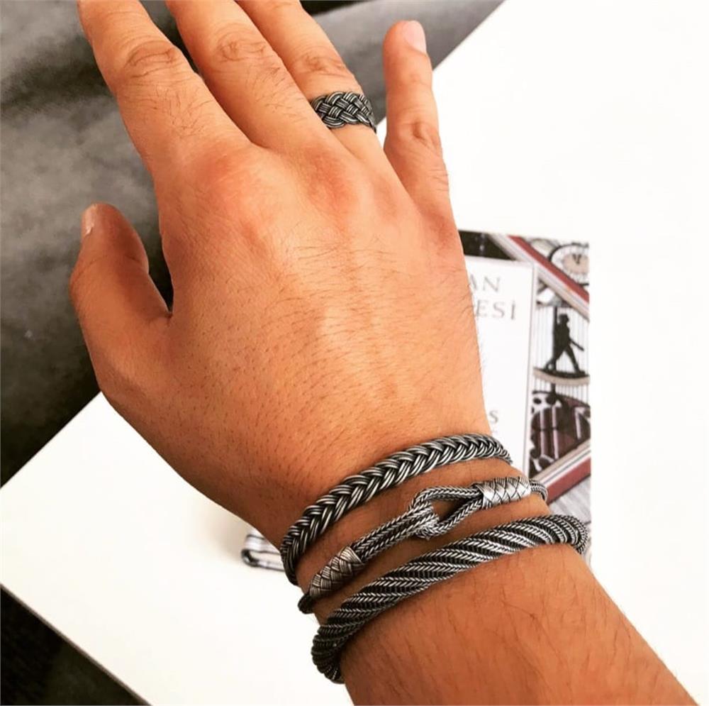 Dörtlü Oksitli Gümüş Bileklik Yüzük Set