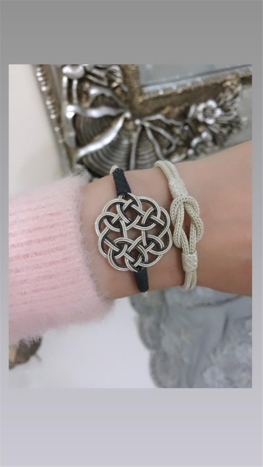 Gemici Düğümü&Siyah Beyaz Aşk Düğümü Kazaziye Gümüş Bileklik Set