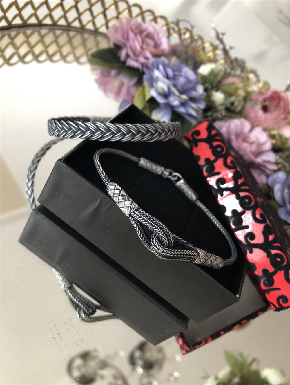 İkili Oksitli Gümüş Bileklik Set