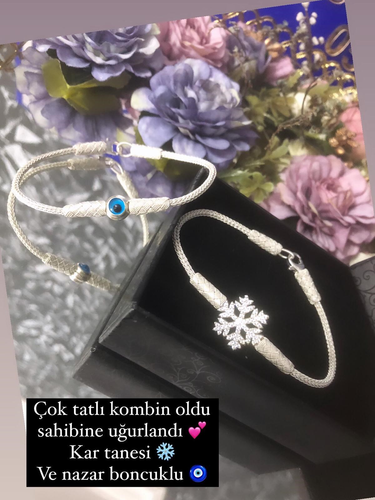 Nazar Boncuklu ve Kar Tanesi Gümüş Bileklikler