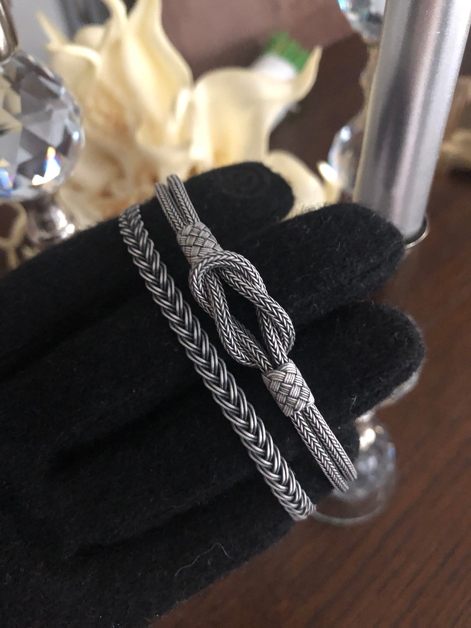 Oksitli Gemici Düğümü ve Balıksırtı Gümüş İkili Bileklik Set