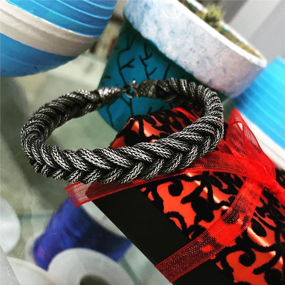 Oksitli Kalın Zimcir Örgü Model Kazaziye Gümüş Bileklik