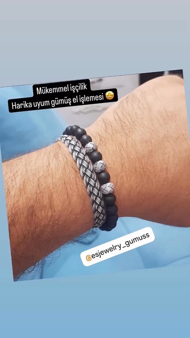 Oksitli Örgülü ve Top İşlemeli Obsidyen Taşlı İkili Bileklik Set