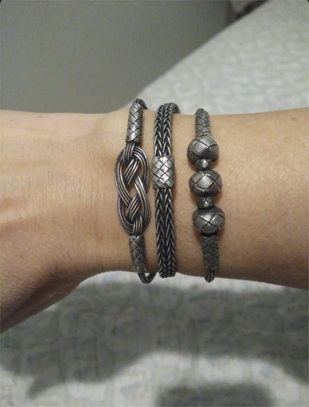 Oksitli Sonsuzluk,İkili Çerkez&Üç Top İşlemeli Kazaziye Gümüş Bileklik Set