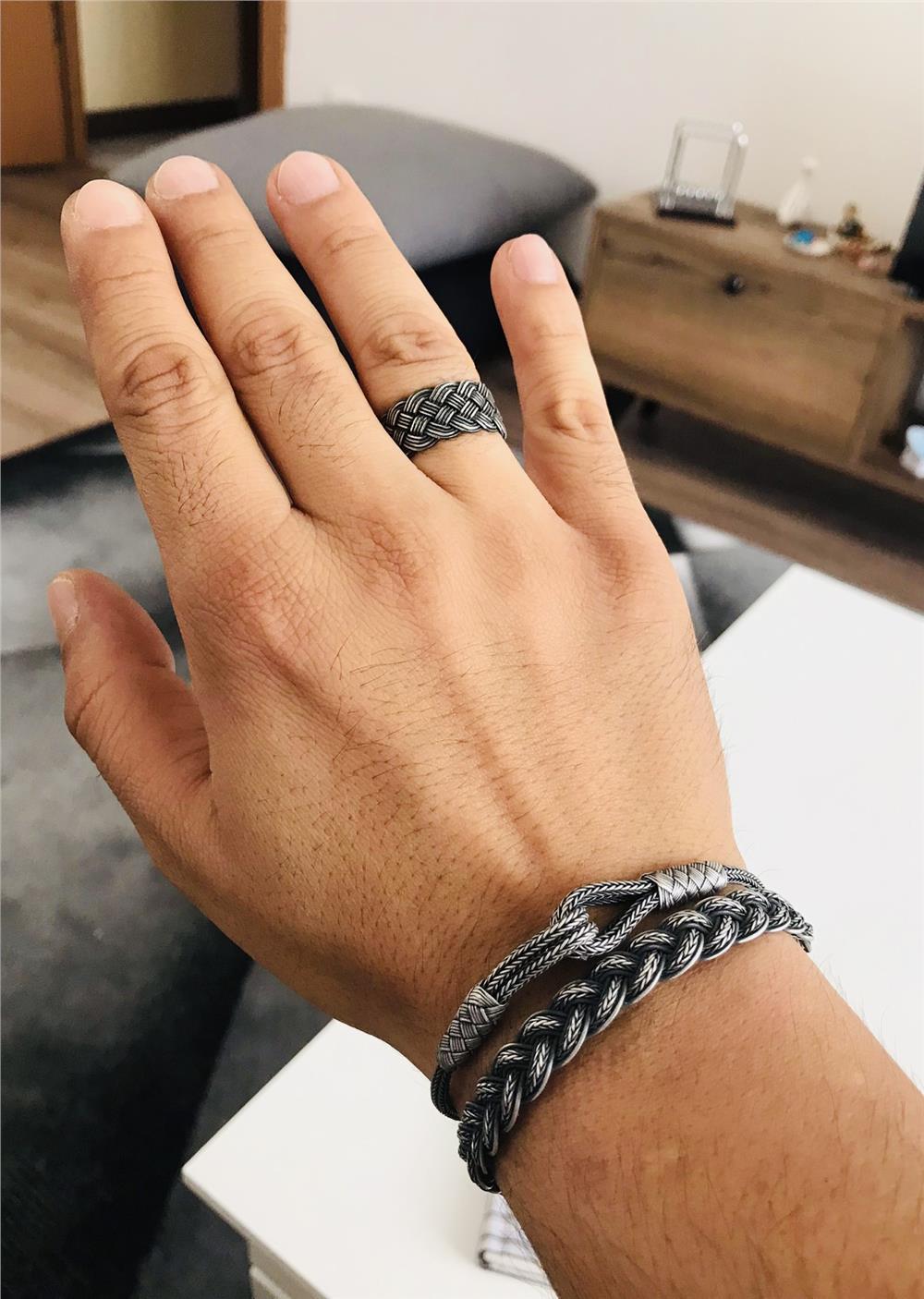 Üçlü Oksitli Gümüş Bileklik Yüzük Set