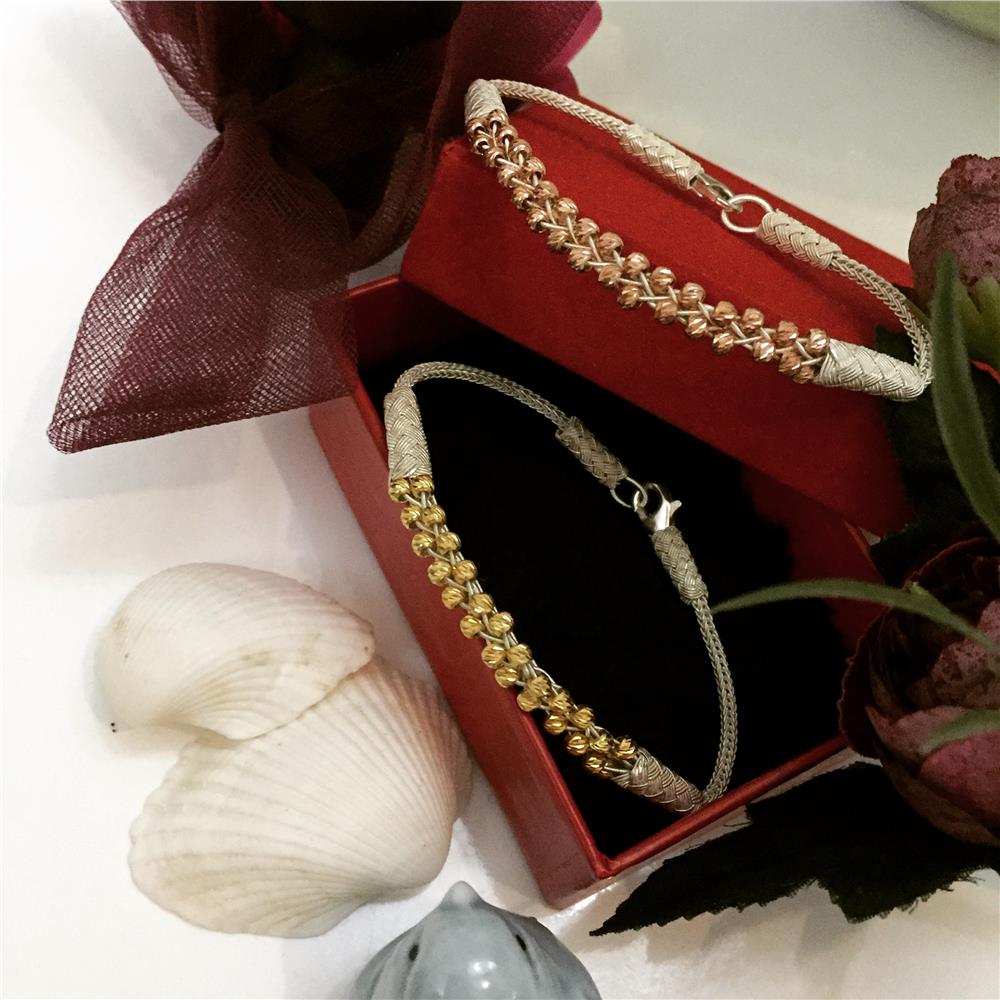 Yarım Ay Rose&Gold Dorika İşlemeli Kazaziye Gümüş Bileklik 