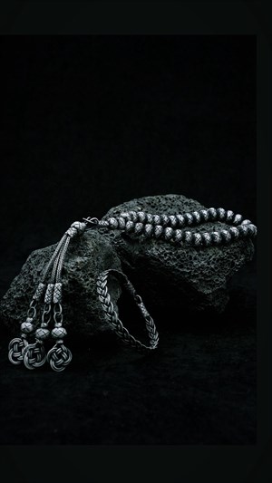 Gümüş Kazaziye El İşlemesi Tesbih Bileklik Set