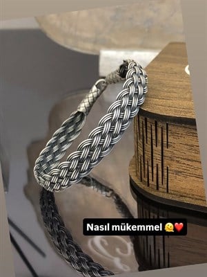 Oksitli Kalın Örgülü Gümüş Erkek Bileklik