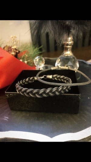 Oksitli Örgülü Gümüş İkili Bileklik Set