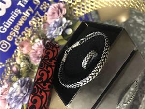 Oksitli Sırt Örgü Model Kazaziye Gümüş Bileklik&Yüzük Set