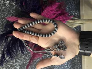 Yonca Püsküllü Kazaziye Oksitli Gümüş Tesbih