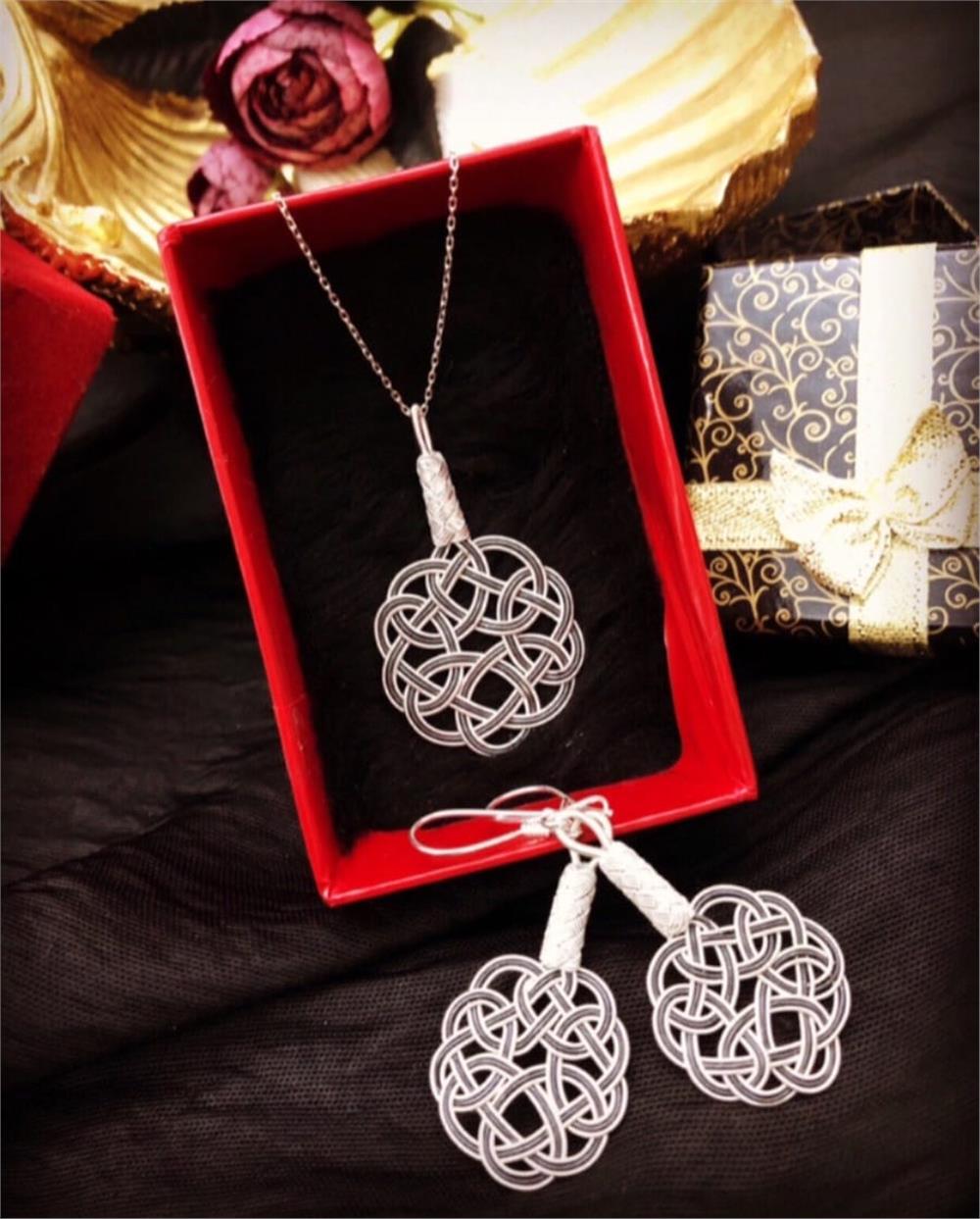 Aşk Düğümü Kolye&Küpe Kazaziye Gümüş Set 
