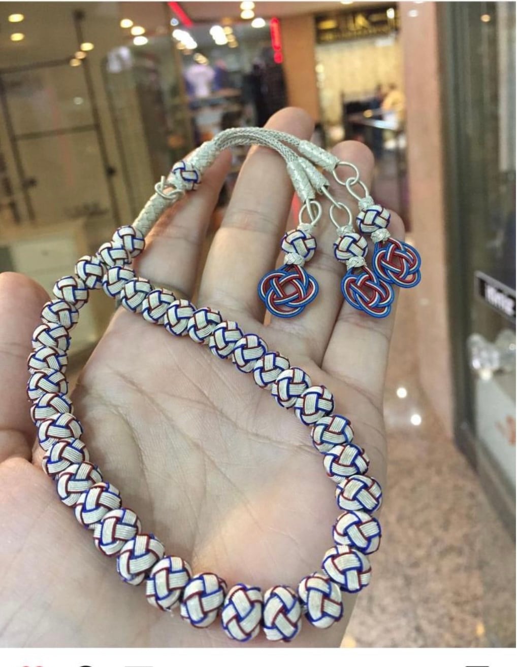Gümüş Kazaziye El İşlemesi Bordo Mavi Tesbih