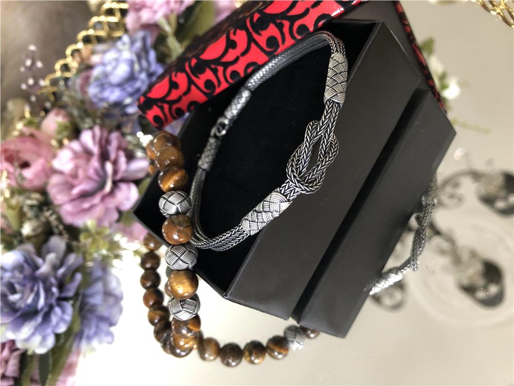 İkili Doğal Kaplan Gözü Taş&Oksitli Gümüş Bileklik Set