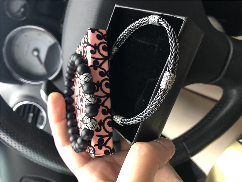 İkili Doğal Obsidyen Taş&Oksitli Gümüş Bileklik Set