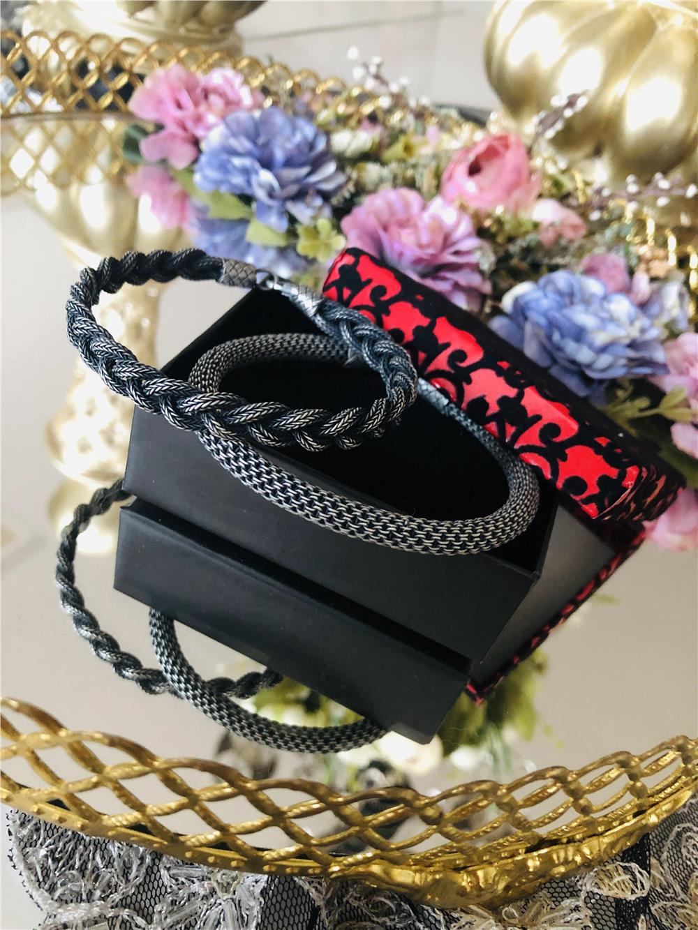 İkili Oksitli Gümüş Bileklik Set