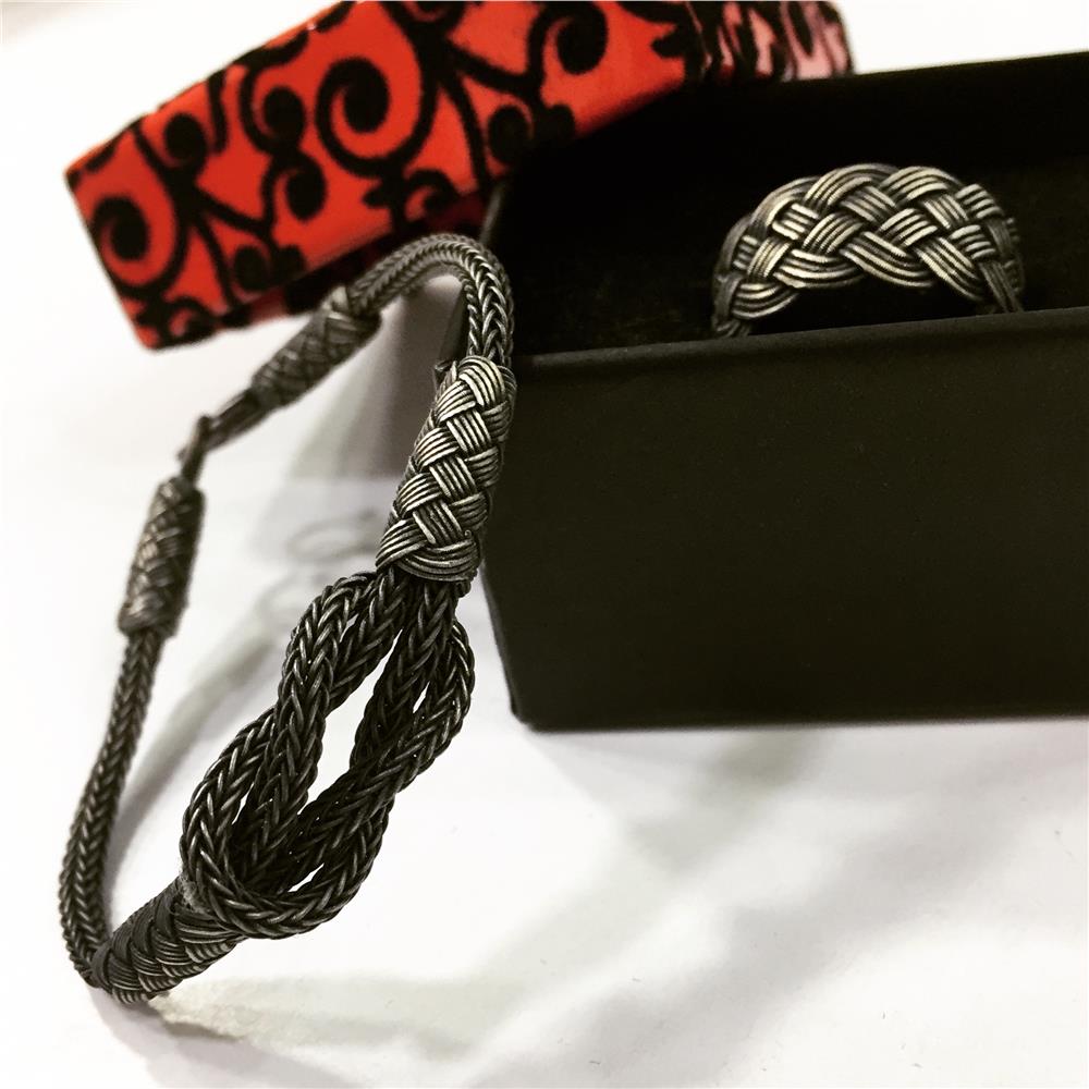 İkili Oksitli Gümüş Bileklik&Yüzük Set