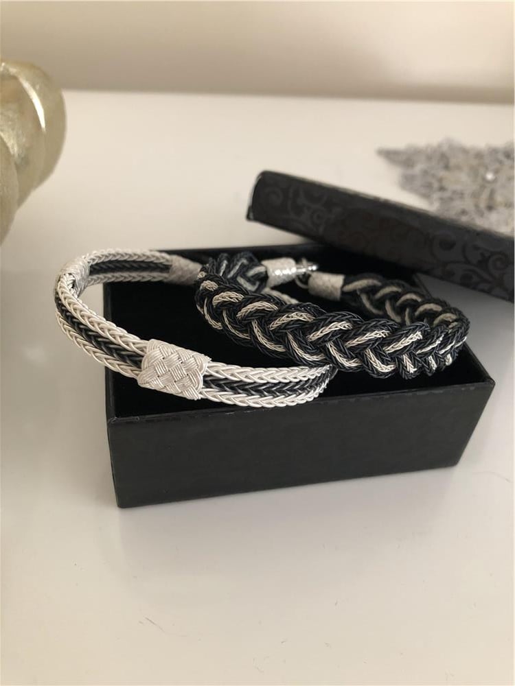 İkili Siyah Beyaz Gümüş Bileklik Set