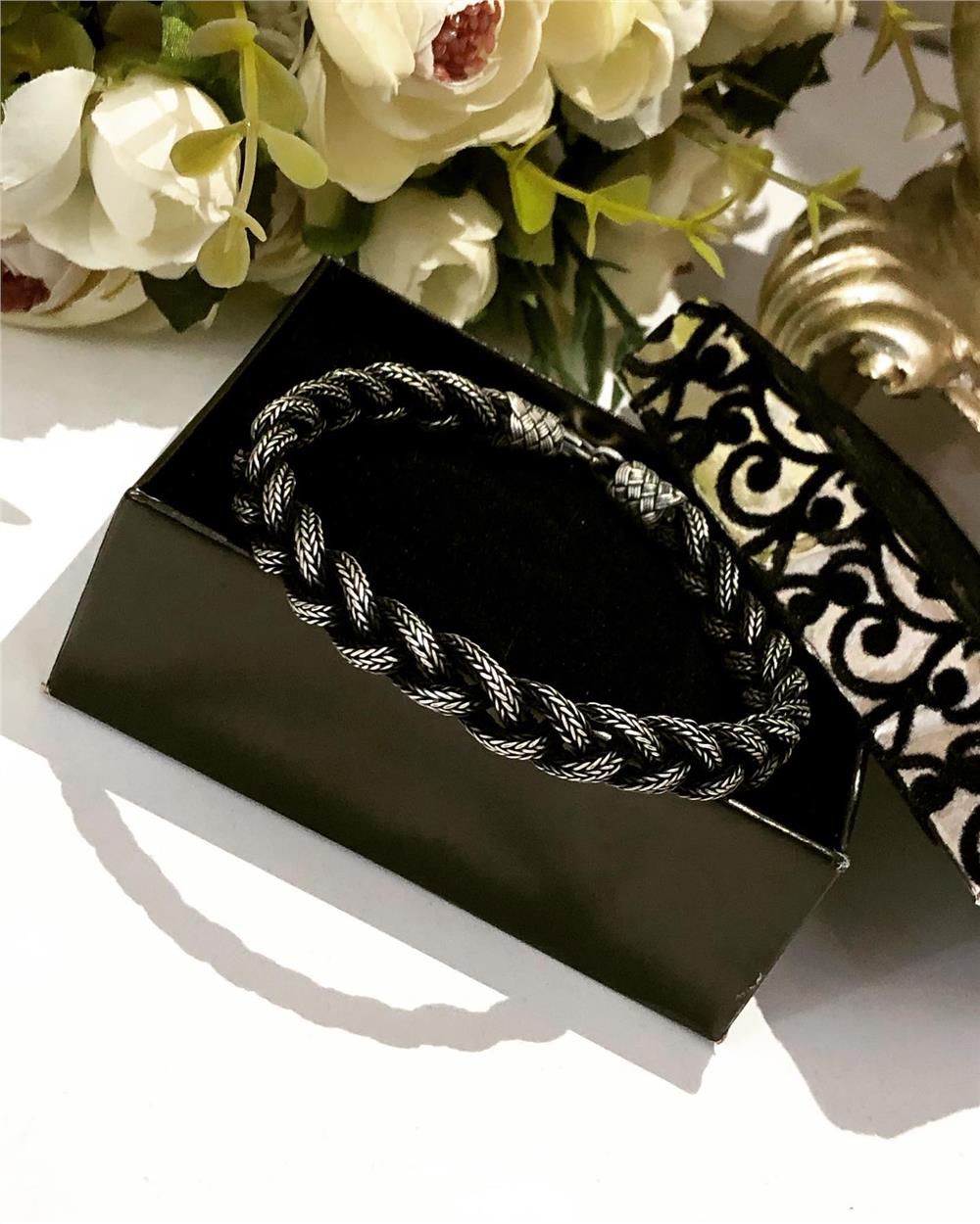 Oksitli Kalın Zincir Örgü Model Kazaziye Gümüş Bileklik