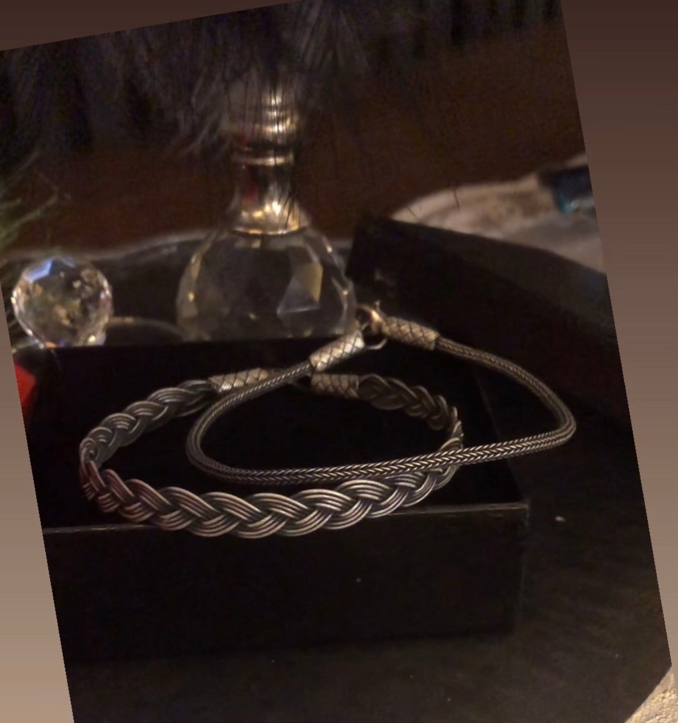 Oksitli Örgülü ve Zincir Model Gümüş İkili Bileklik Set