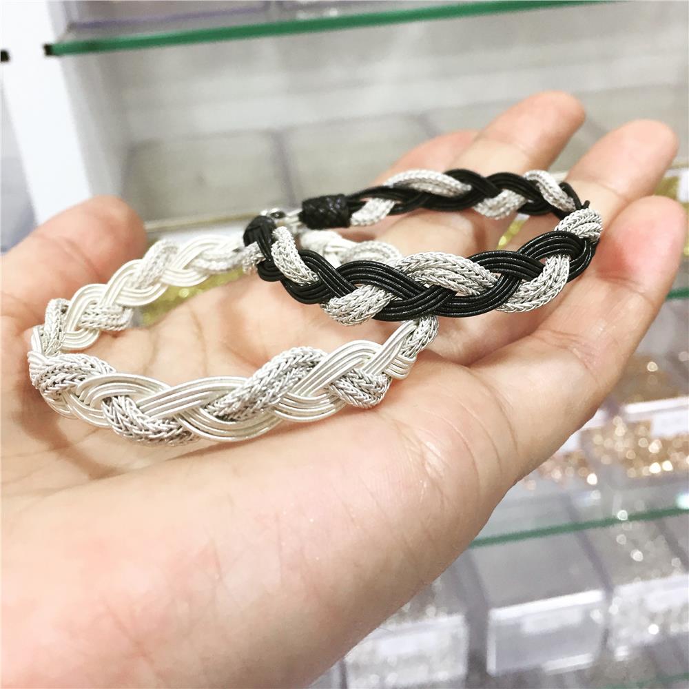 Sarmaşık Model Siyah Beyaz Kazaziye Gümüş Bileklik