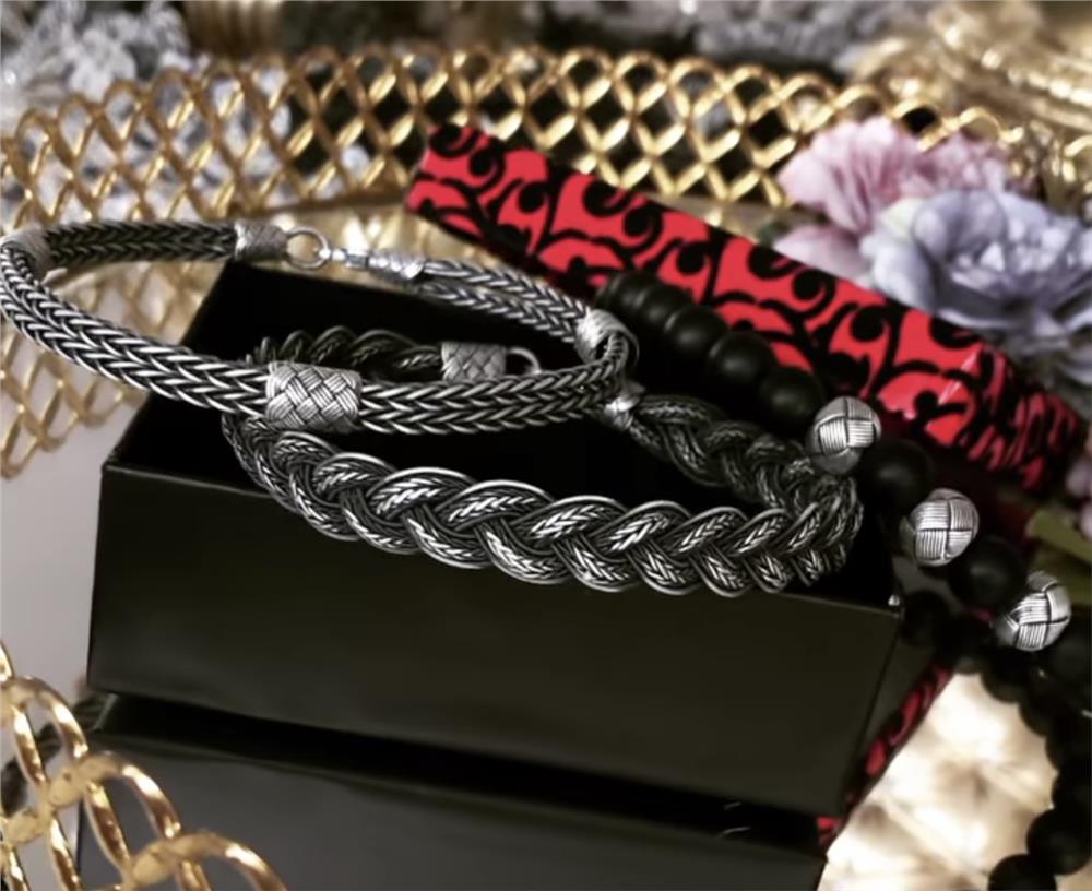 Üçlü Doğal Obsidyen Taş&Oksitli Gümüş Bileklik Set