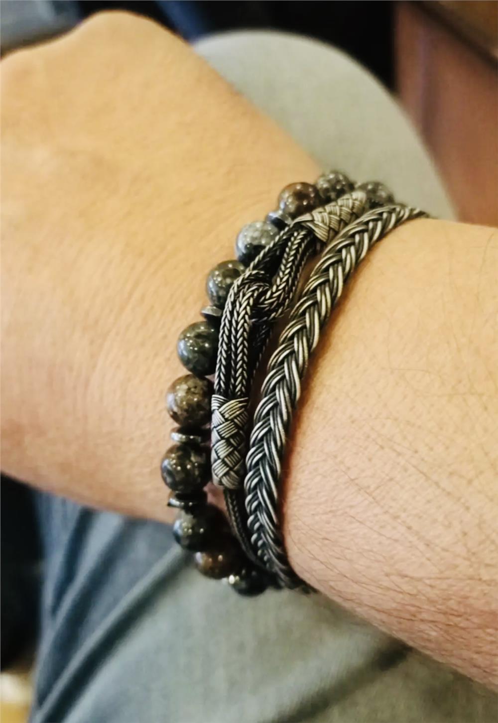 Üçlü Doğal Yeşil Akik Taş&Oksitli Gümüş Bileklik Set