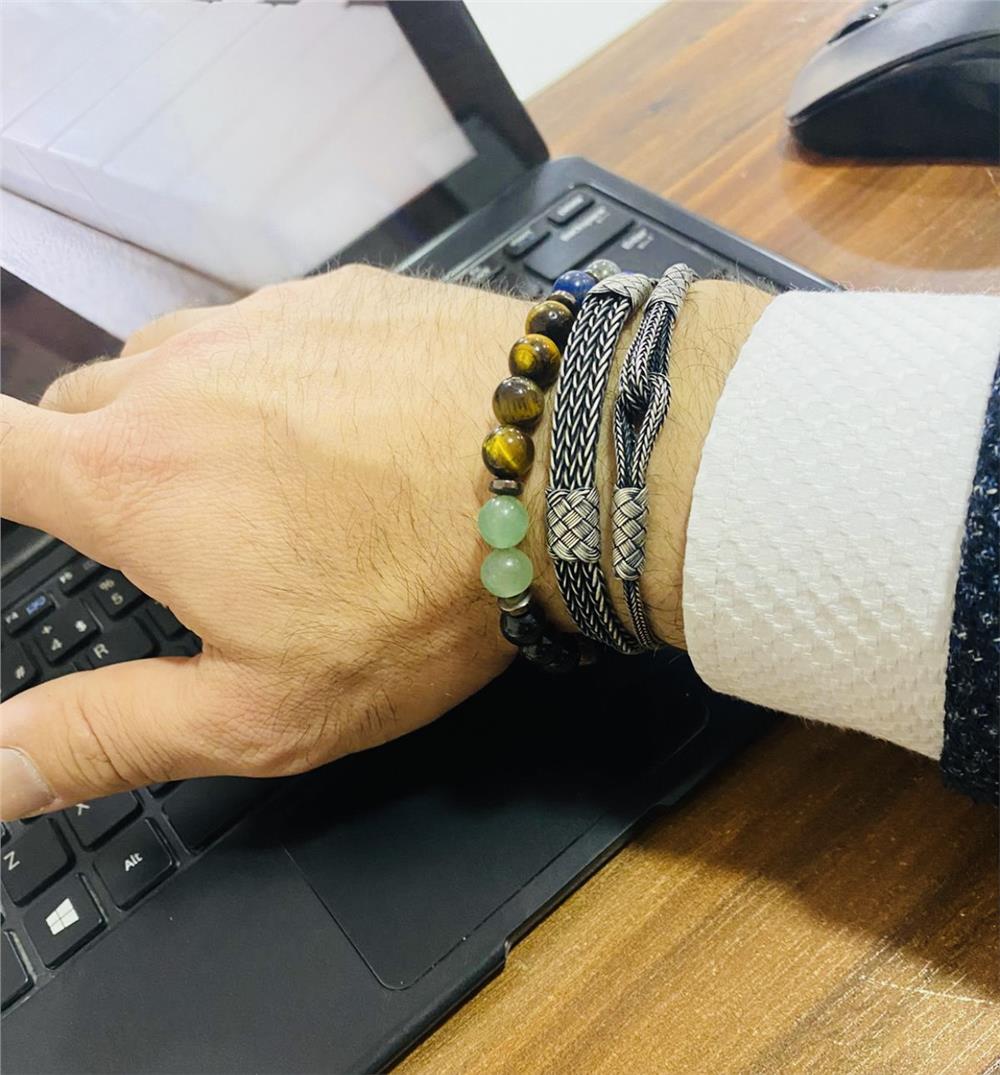 Üçlü Karmadoğal Taş&Oksitli Gümüş Bileklik Set