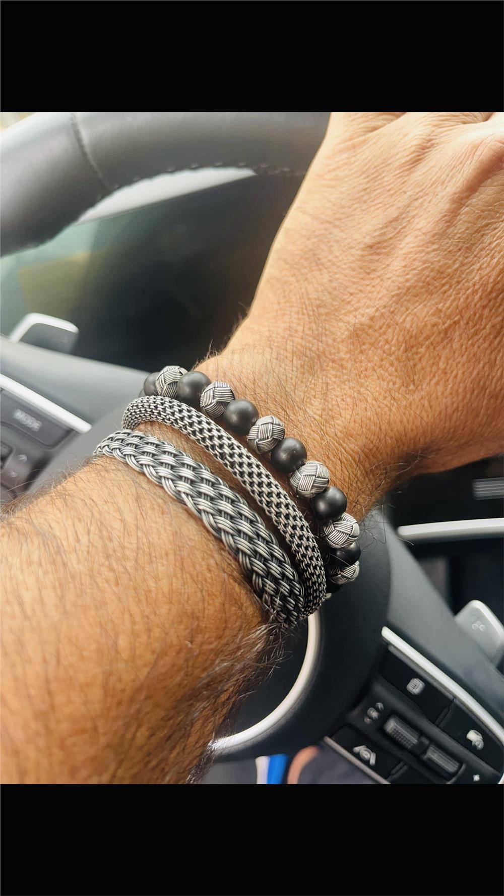 Üçlü Oksitli 6 Gümüş Toplu Obsidyen Taş&Oksitli Gümüş Bileklik Set