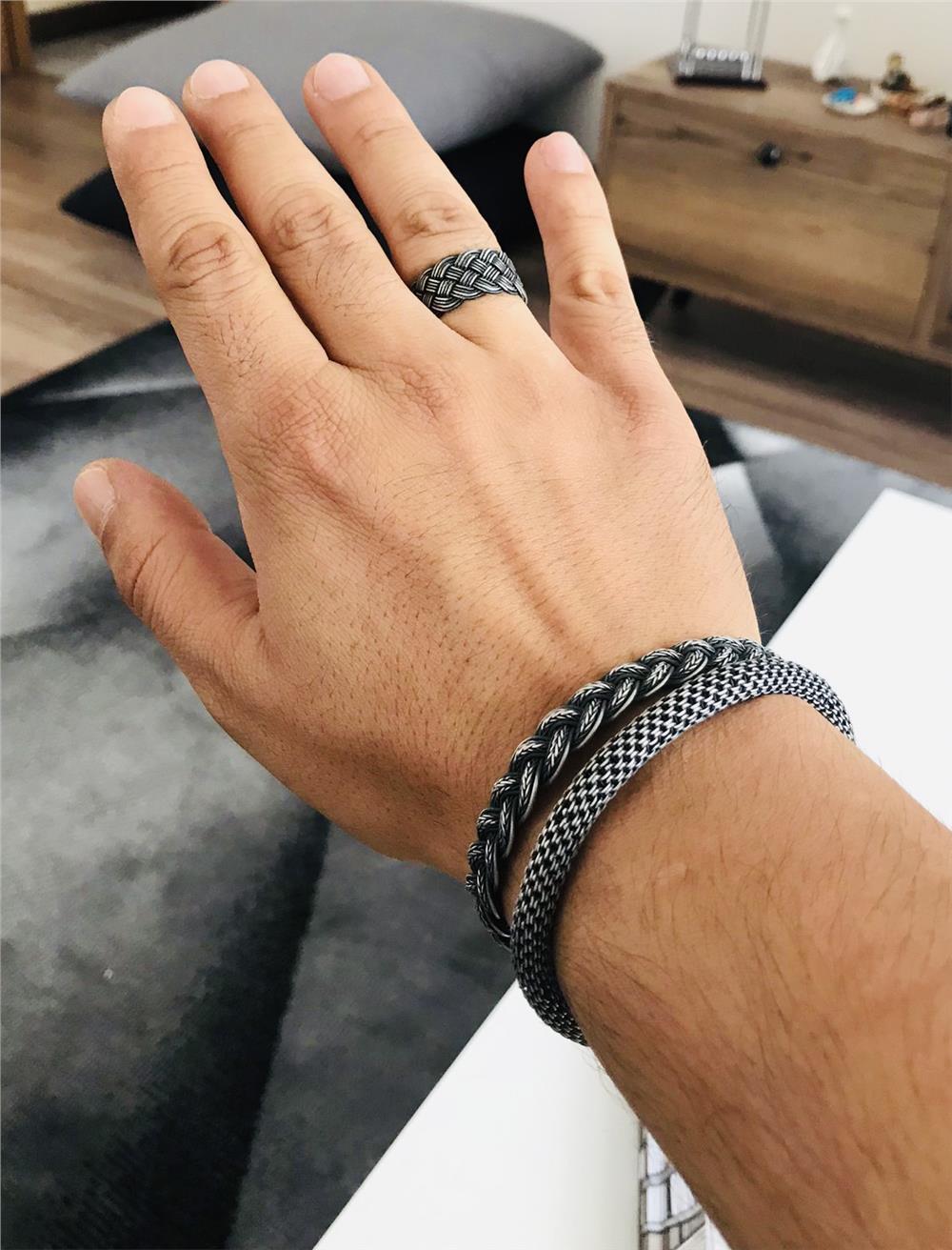 Üçlü Oksitli Gümüş Bileklik&Yüzük Set