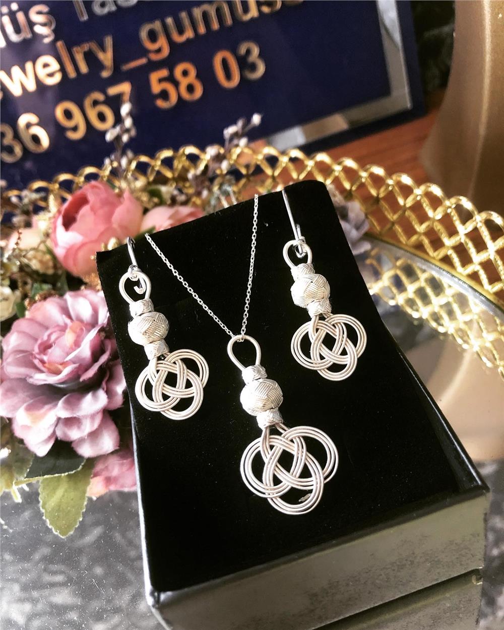 Yonca Model Kazaziye Gümüş Kolye&Küpe Set