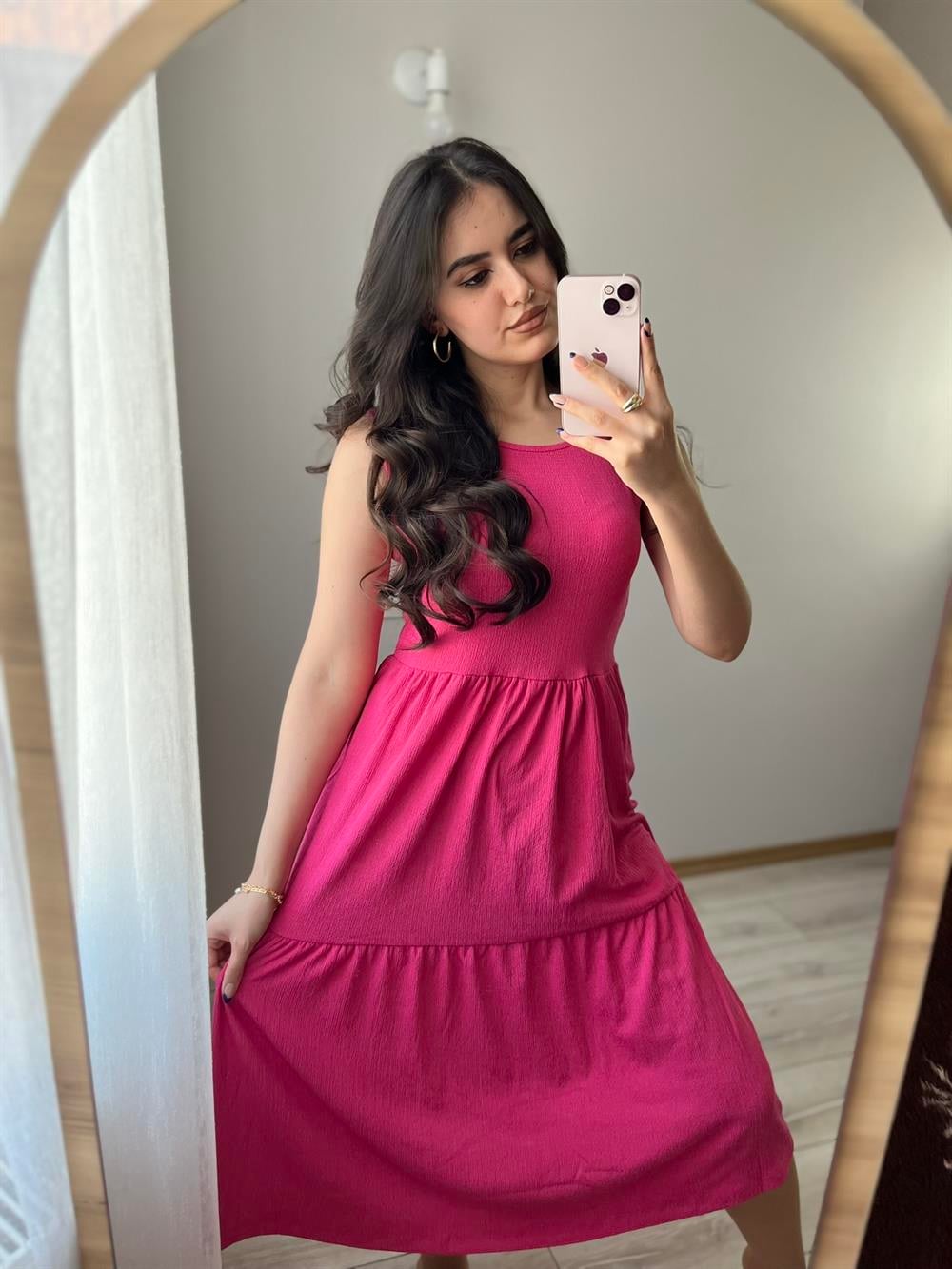 FUŞYA KOLSUZ UZUN ELBİSE