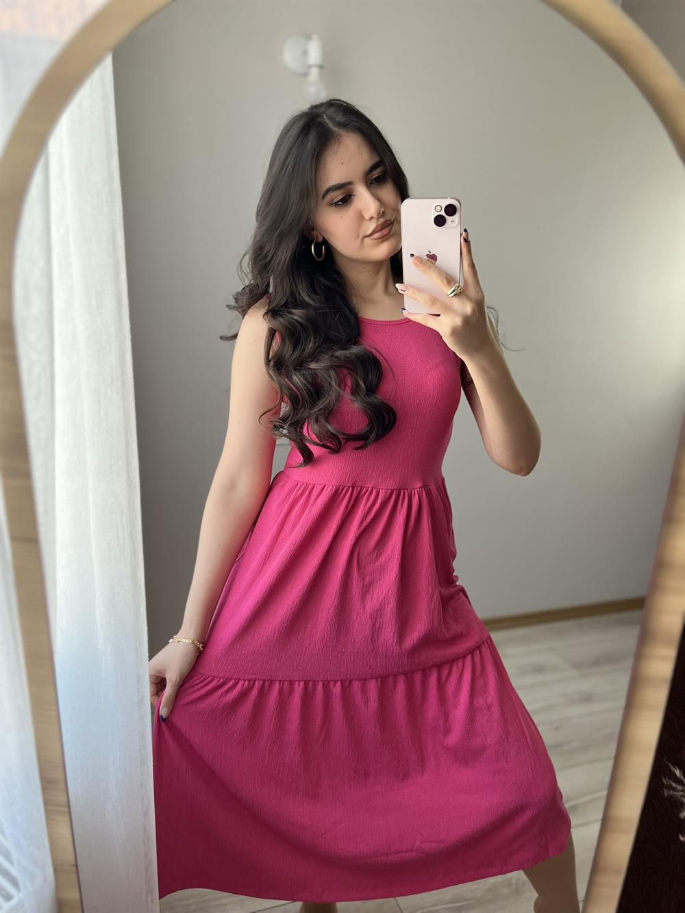 FUŞYA KOLSUZ UZUN ELBİSE
