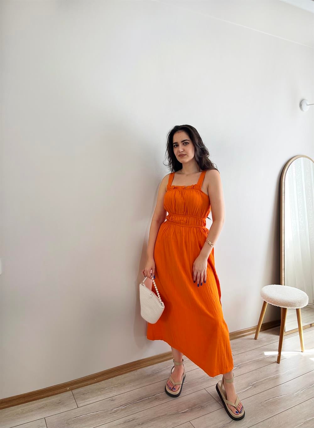 ZARA MODEL TURUNCU ELBİSE