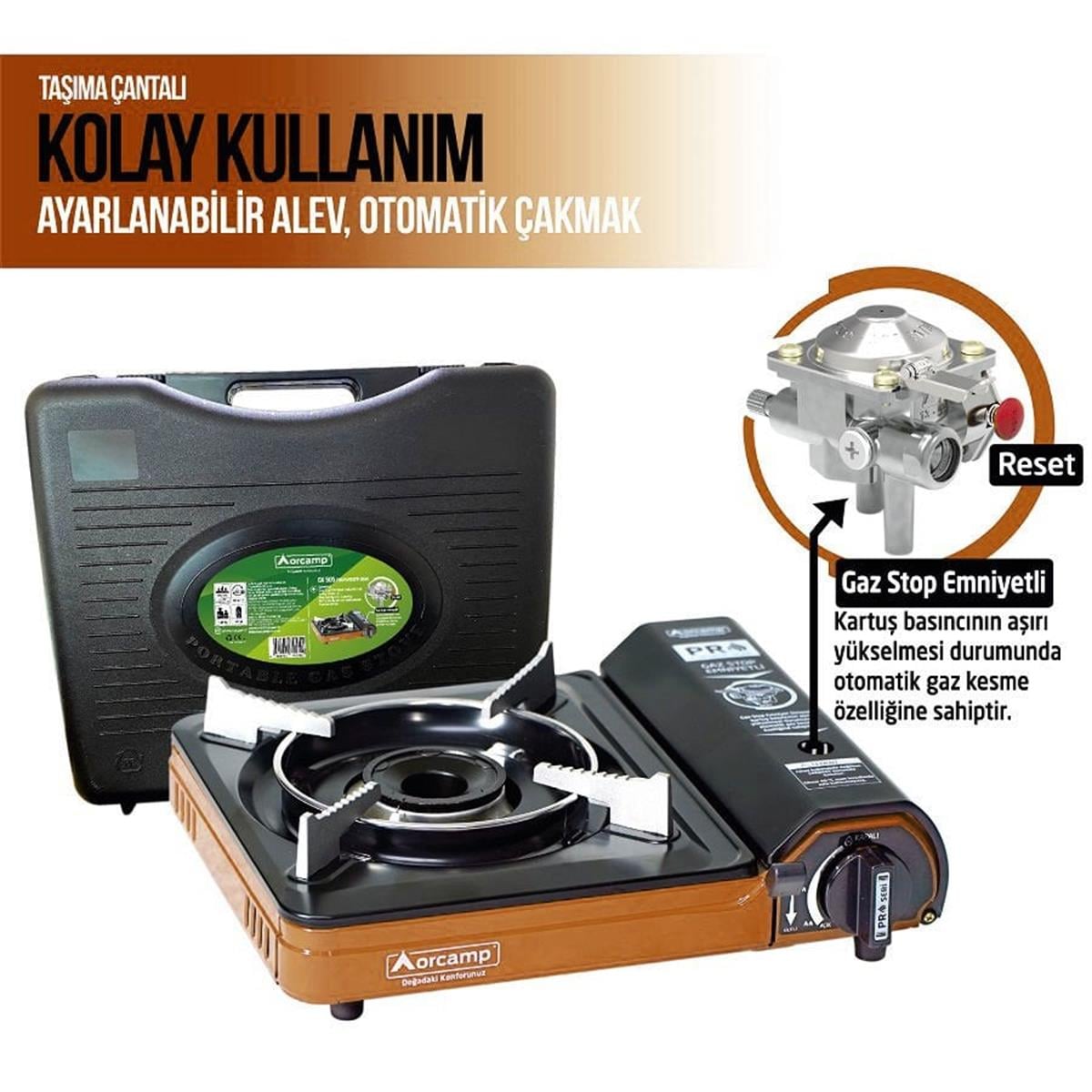 Tekli Portatif Kamp Ocak Gaz Stop Emniyetli Taba