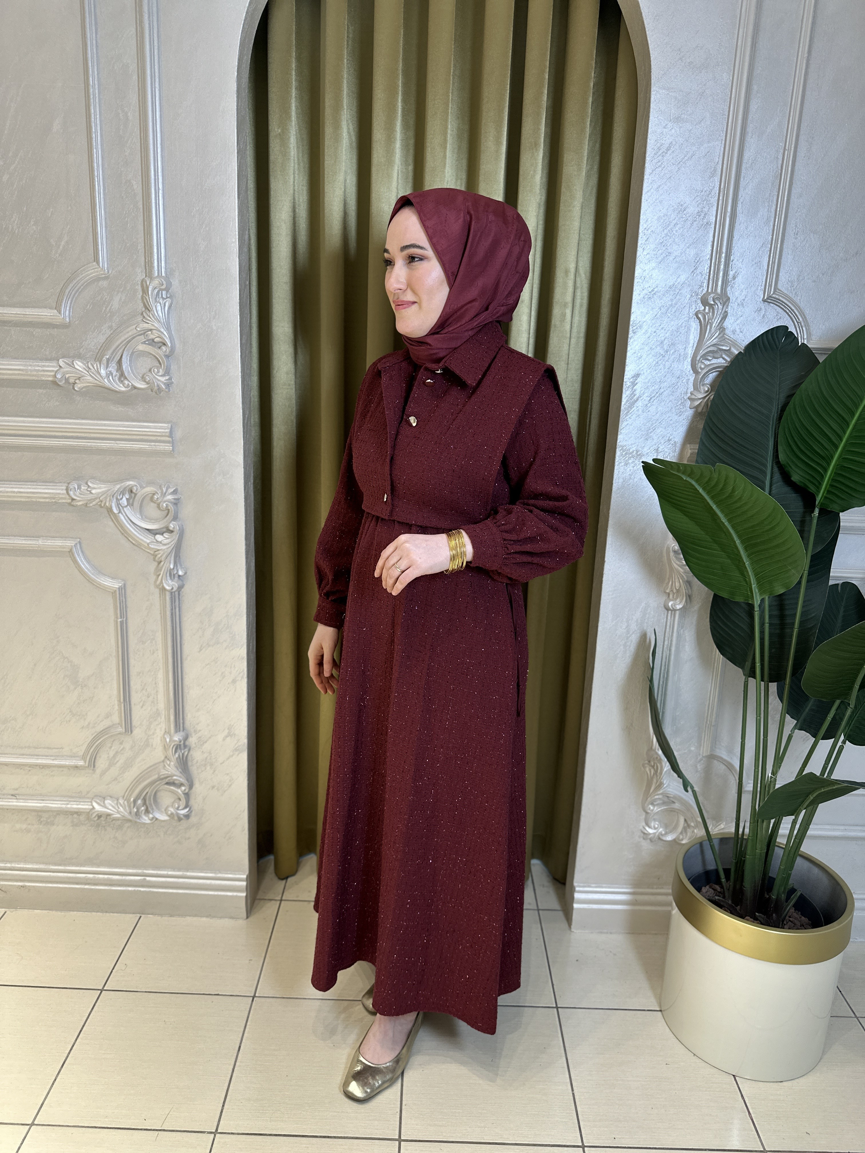 2958 Yelekli Elbise Takım