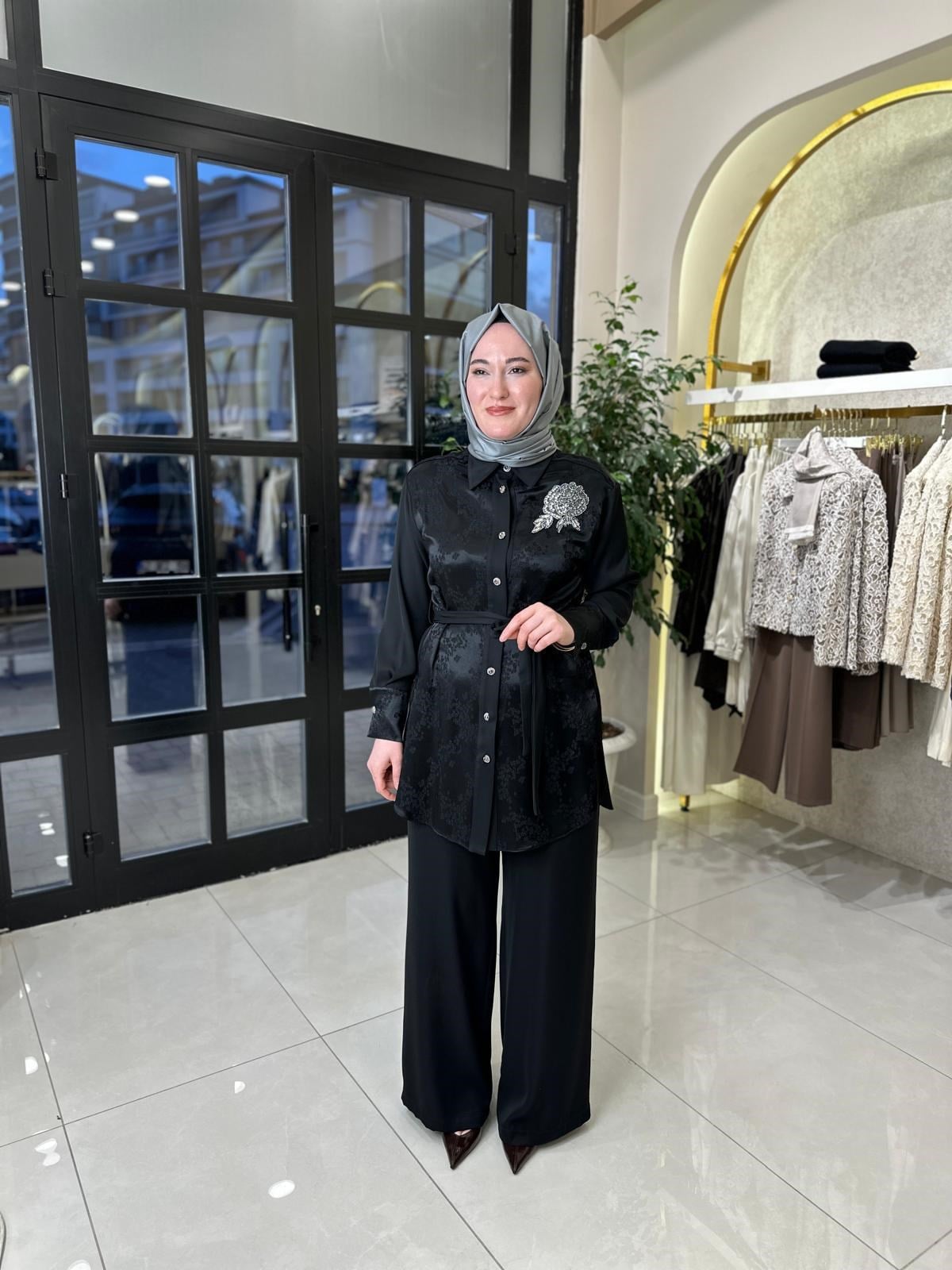 3053 Lamarca İnci Sark Jakar Pantolon Takım