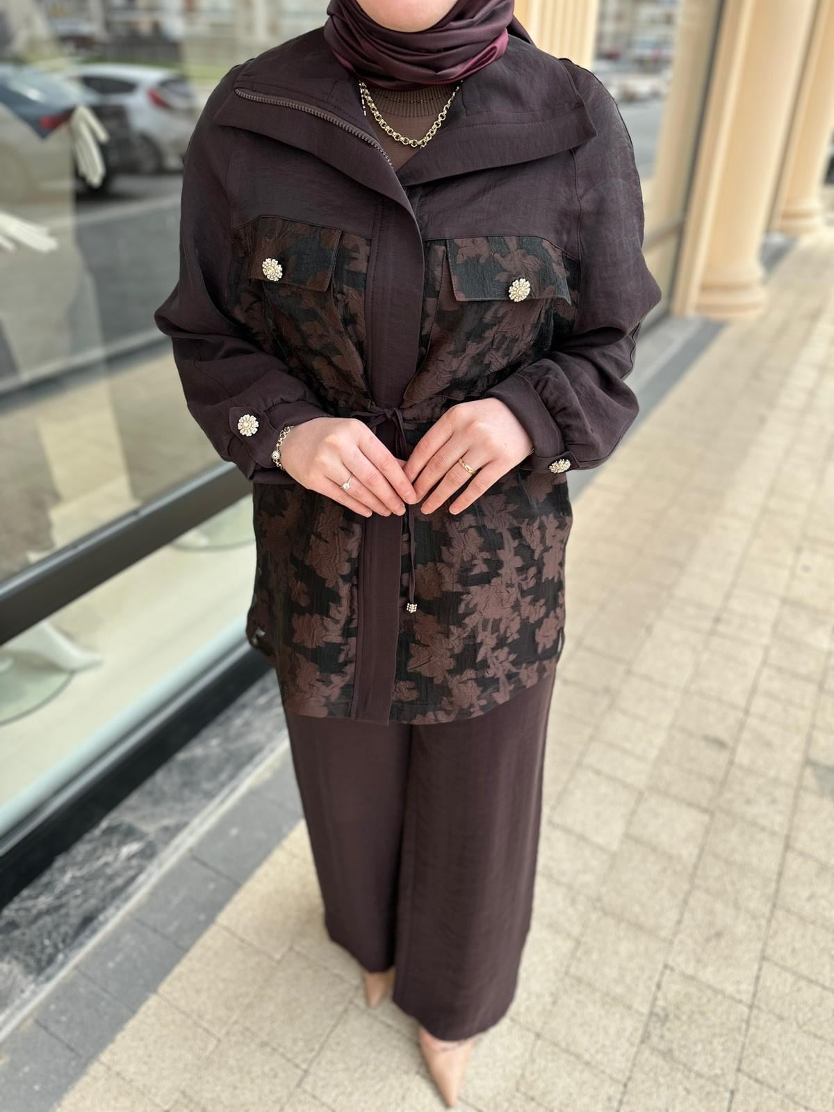 3068 Yakma Floş Saten Pantolon Takım