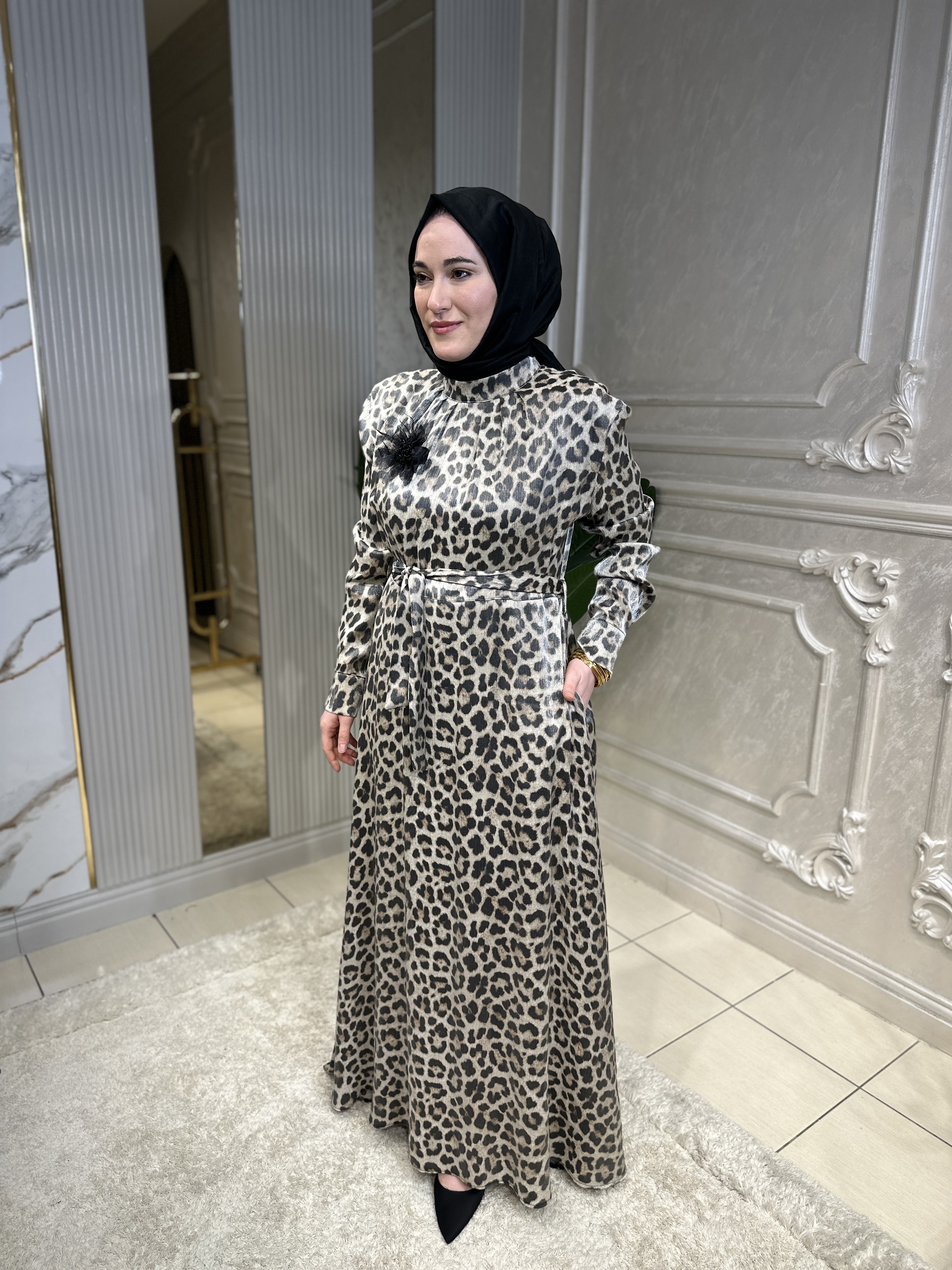 5025 Leopar Desen Elbise