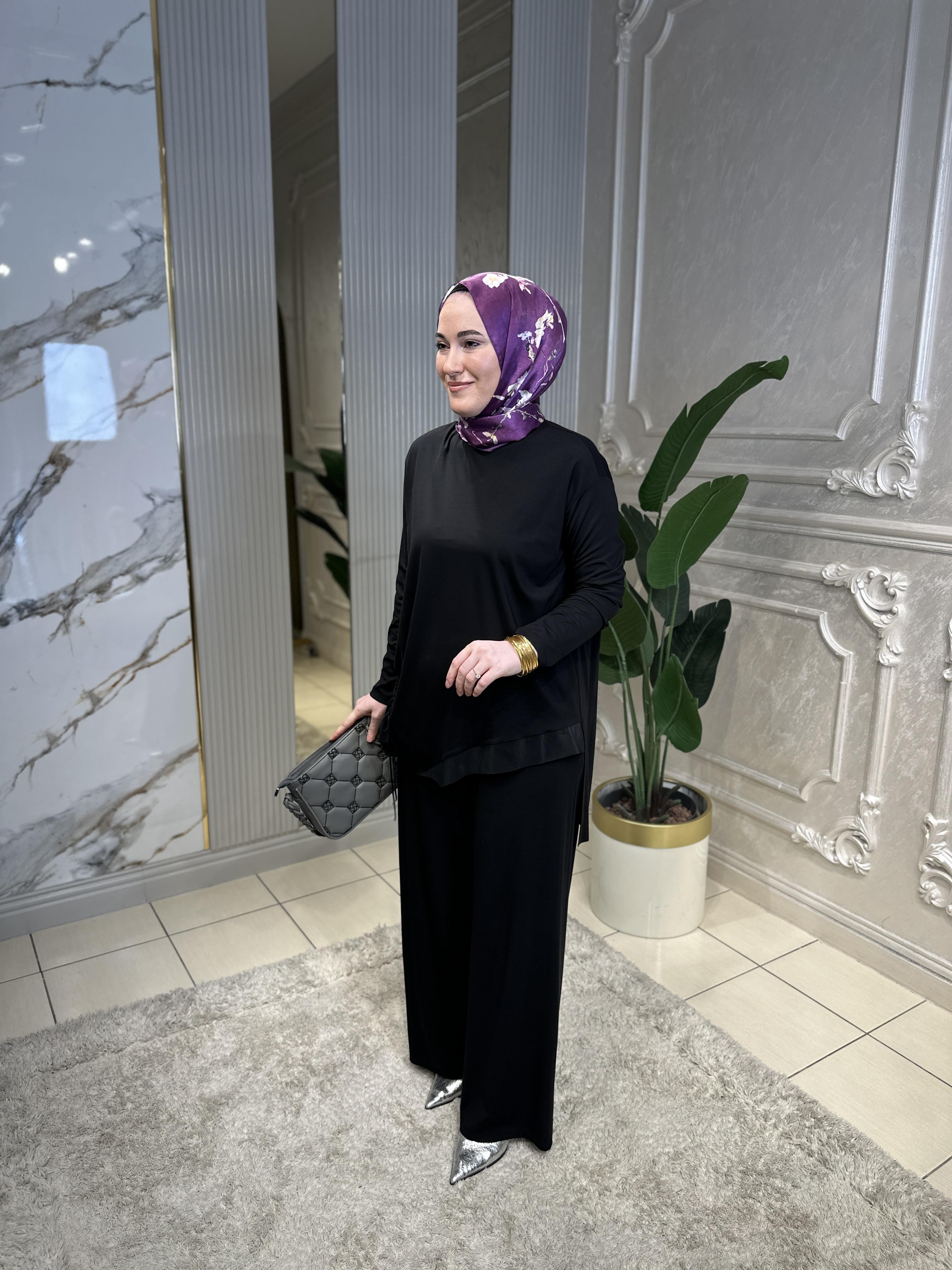5920 Tuniği Büzgü İp Ve Dubai Detay Bol Paça Pantolon Takım