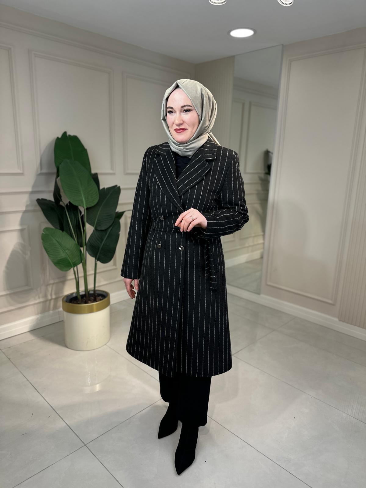 6408 Astarlı Çizgili Kaban