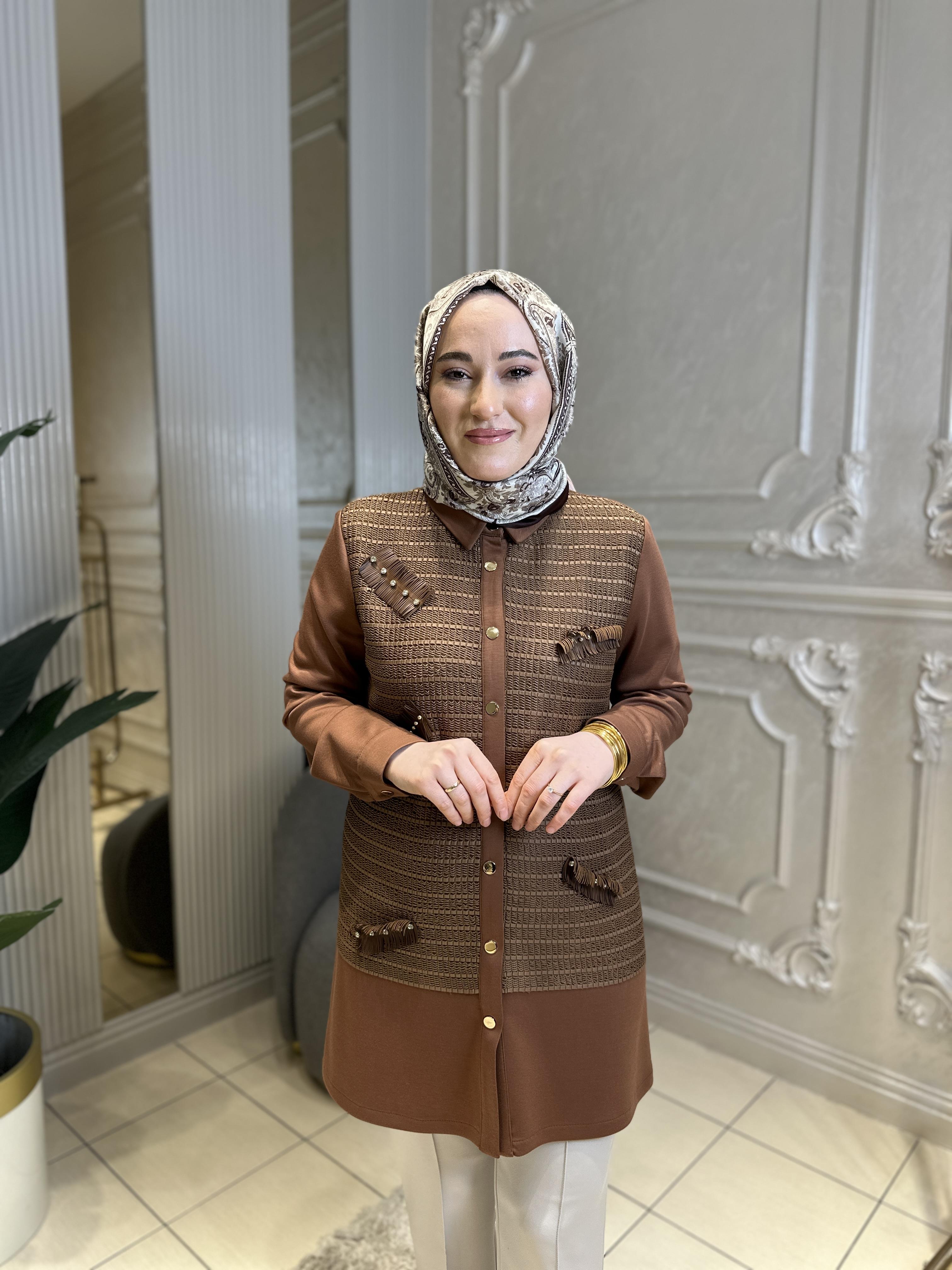 7022 Fileli Taş İşlemeli Tunik